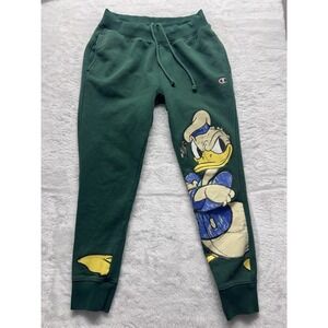 Champion Reverse Weave Sweat Pant Men Large 30x29 Green Donald Duck Heavy Disney